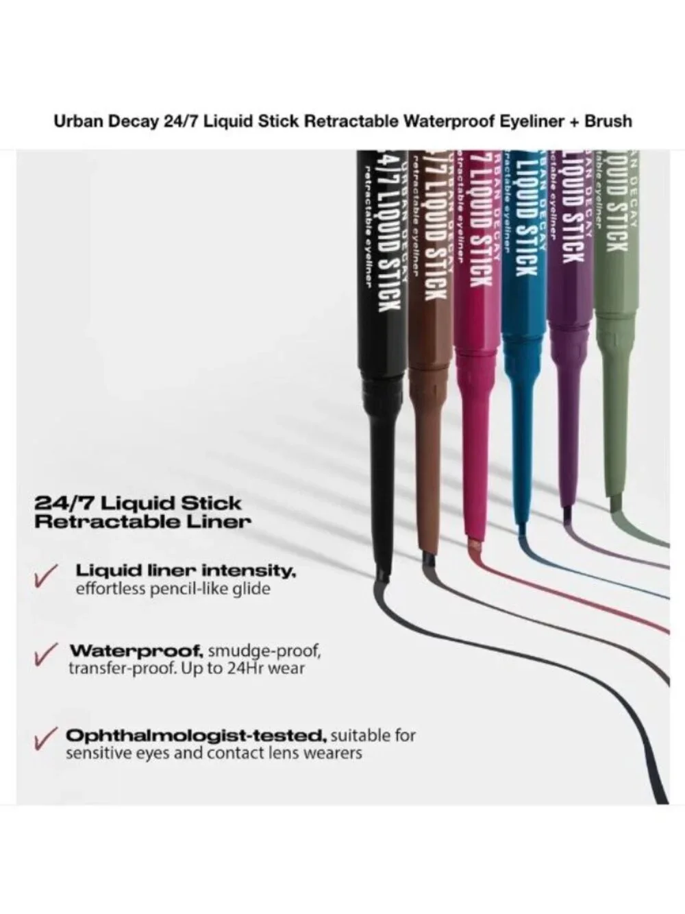 24/7 Liquid Stick Retractable Waterproof Eyeliner + Brush, Ruby Drip, New